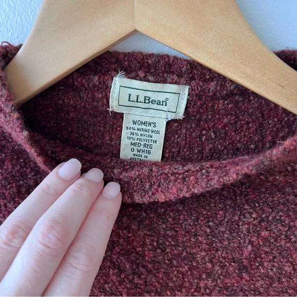 Vintage L.L. Bean Wool Blend Mock Neck Sweater Dark Red/Maroon/Rust - Picture 3 of 4